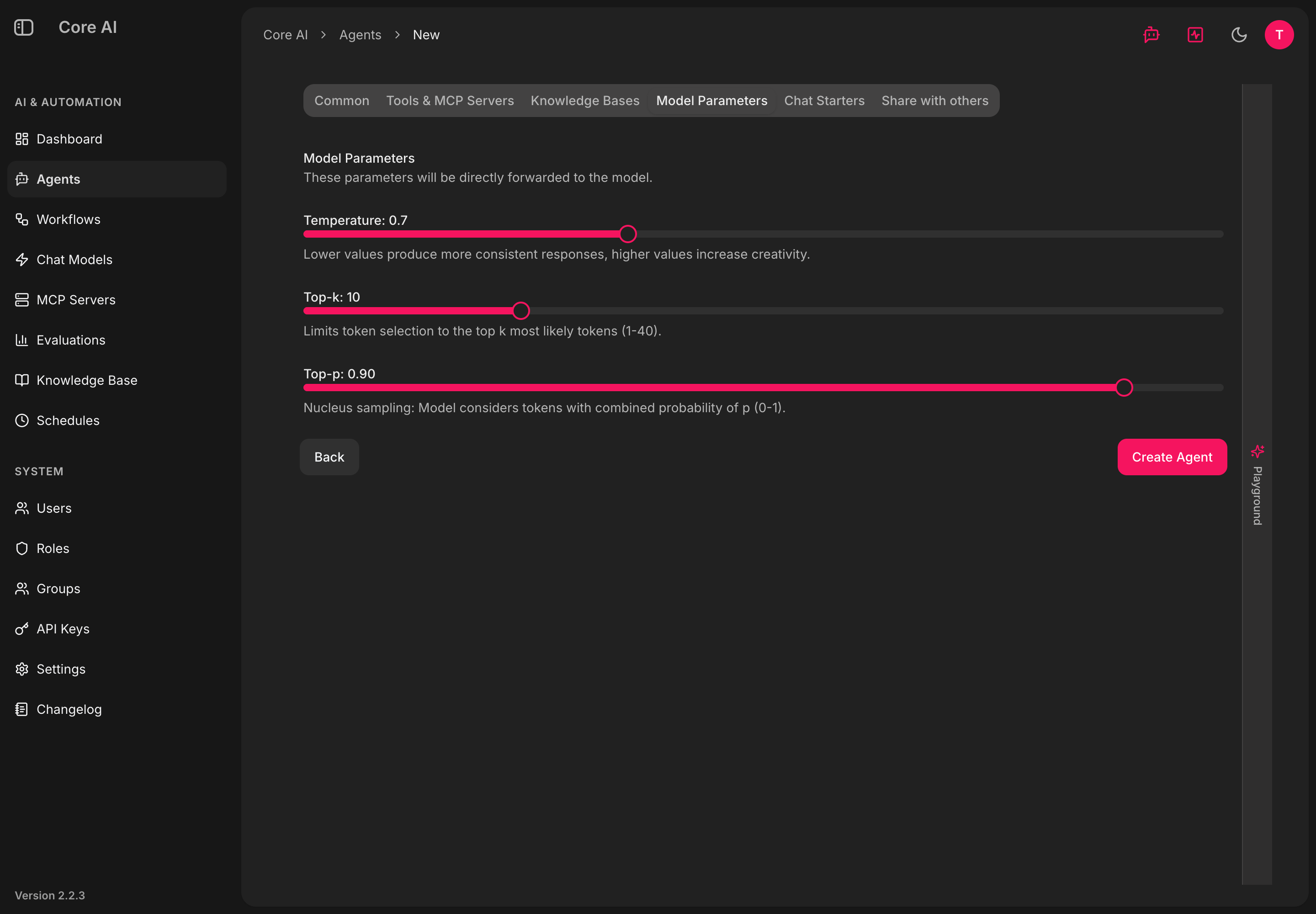 Agent — Model Parameters