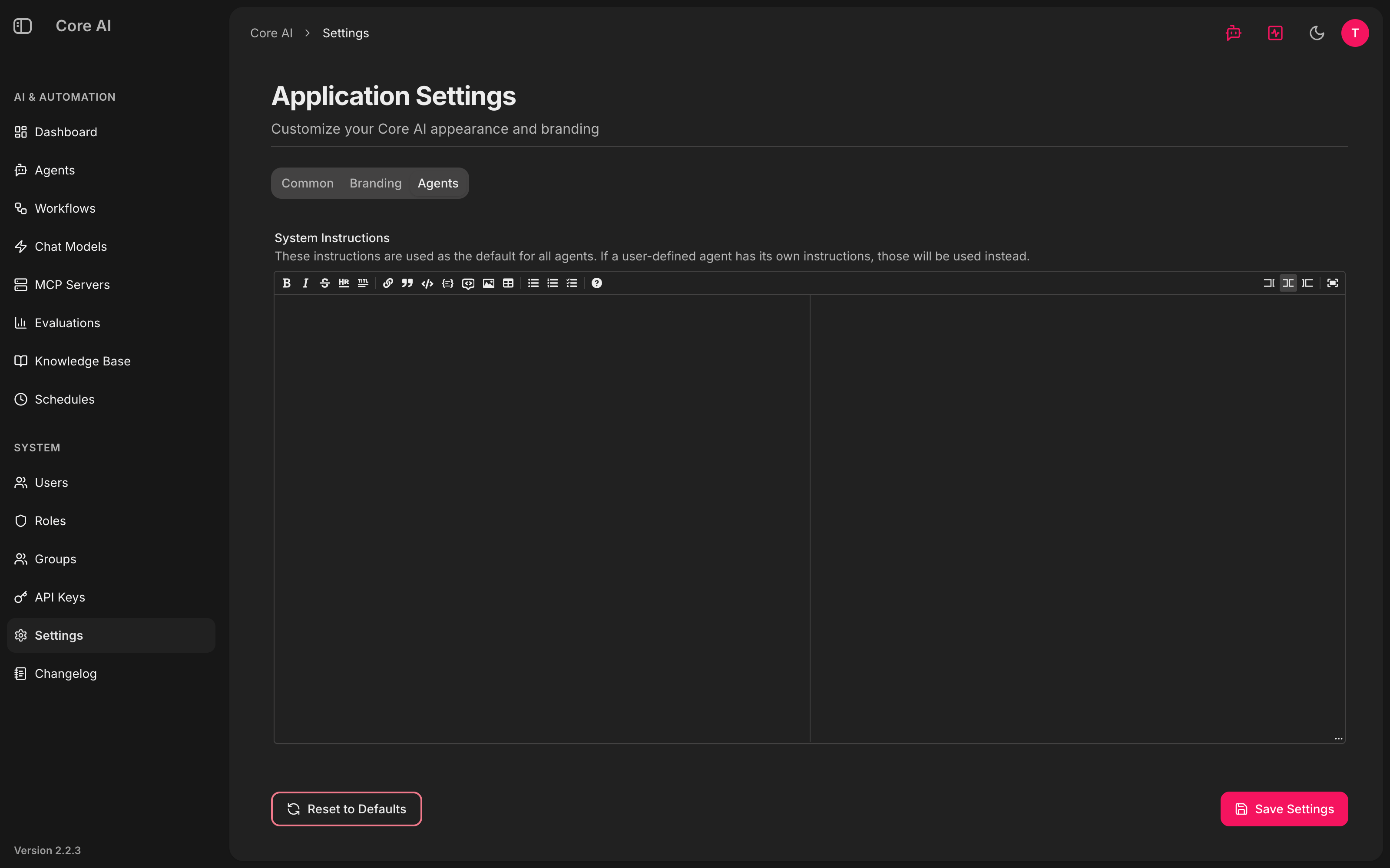 Settings — Agents