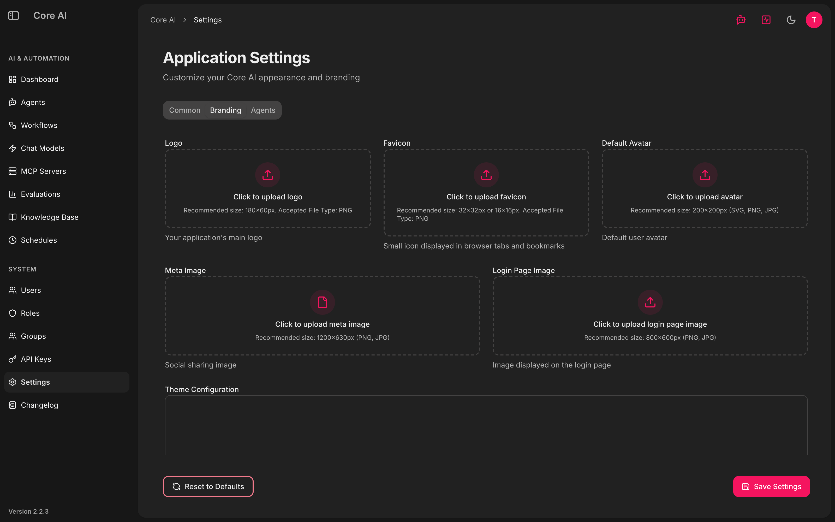 Settings — Branding