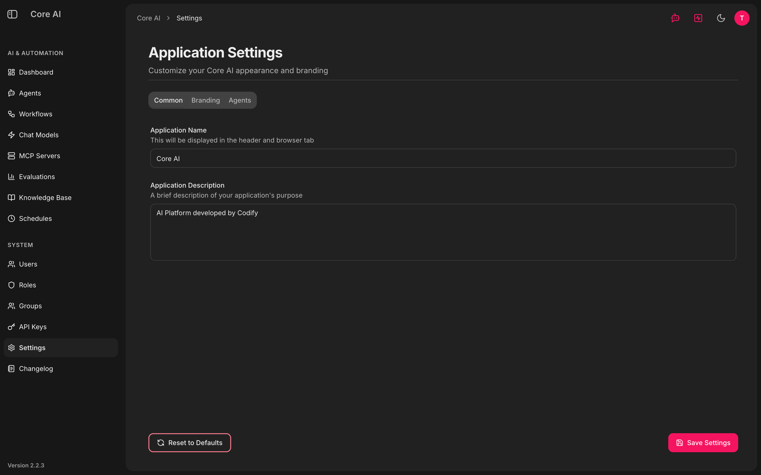Settings — Common