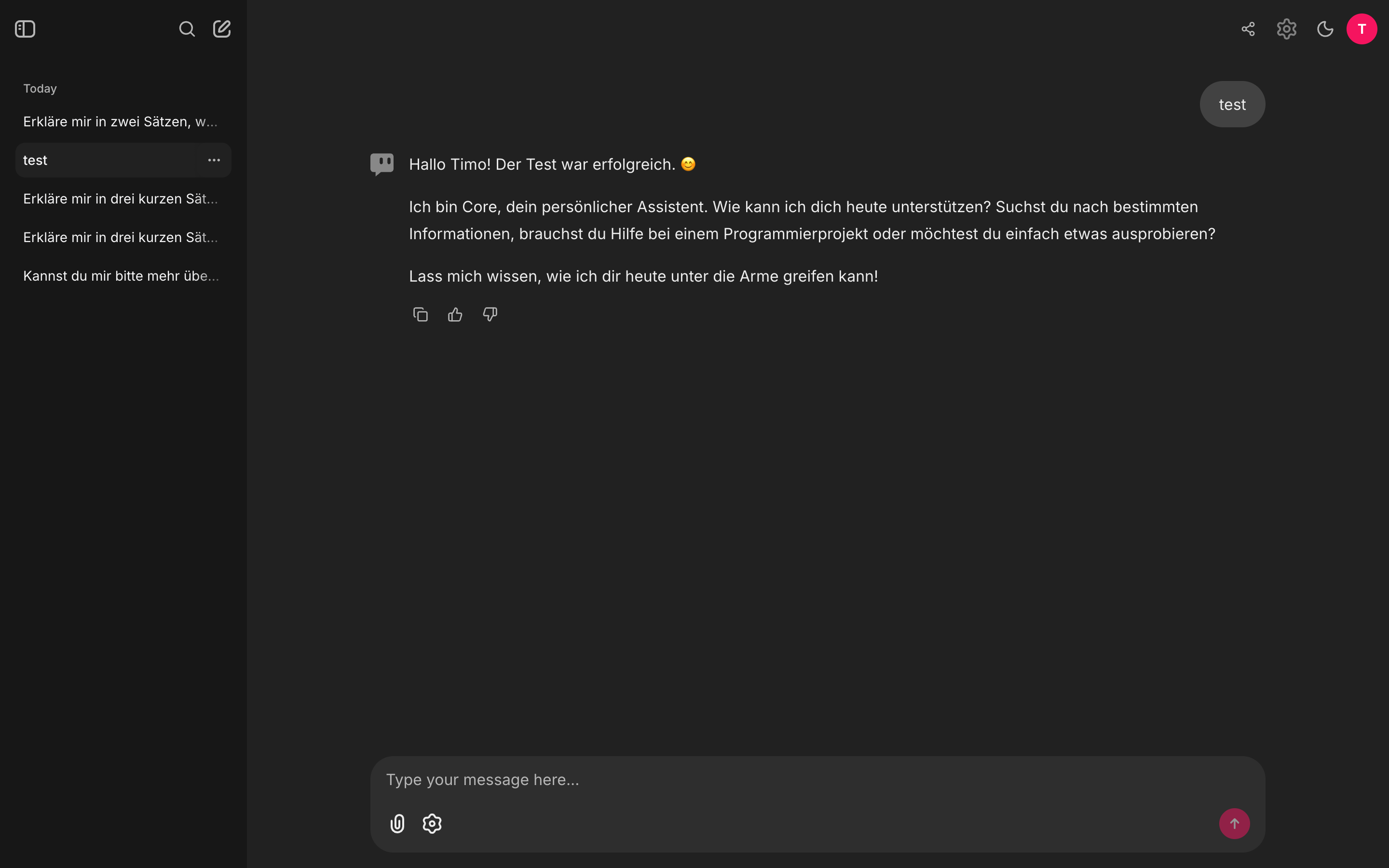 Konversation mit Antwort und Aktionen